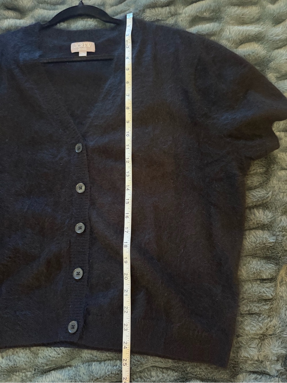 NWOT J.Crew Brushed Cashmere Black Short-Sleeve V-Neck Button Cardigan - Picture 5 of 5